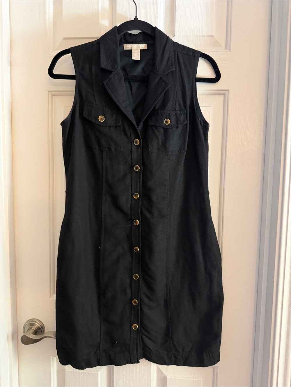 Banana republic black linen Sleeveless Button-Front shirt Dress with pockets 0